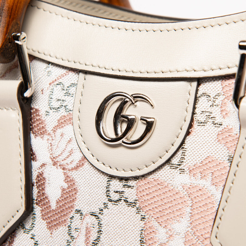 Gucci Cream Mono & Pink Floral Bamboo Diana Bag