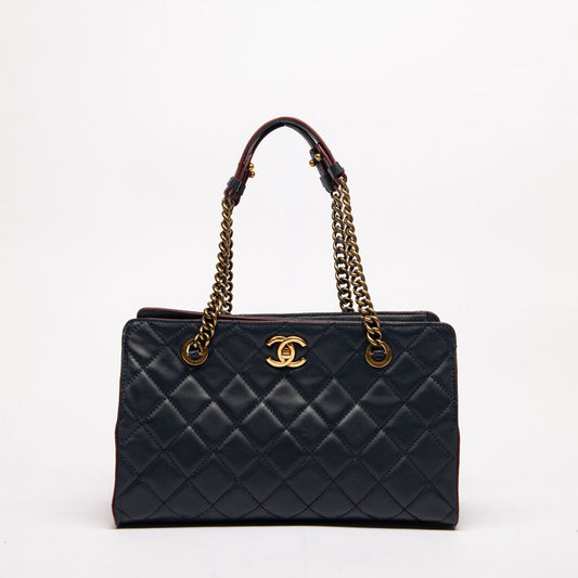 Chanel Dark Blue Quilted Top Flap Tote