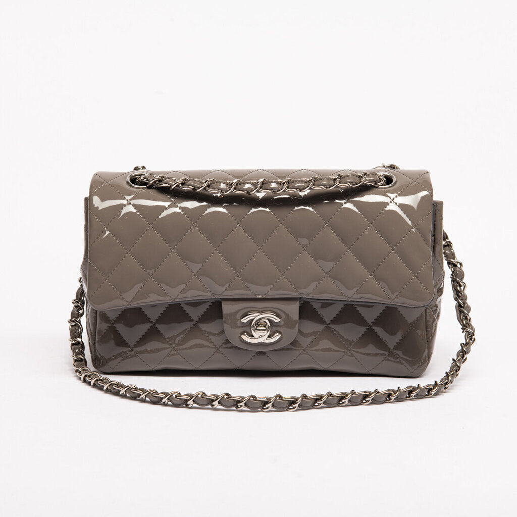 Chanel Medium Grey Patent Classic Flap