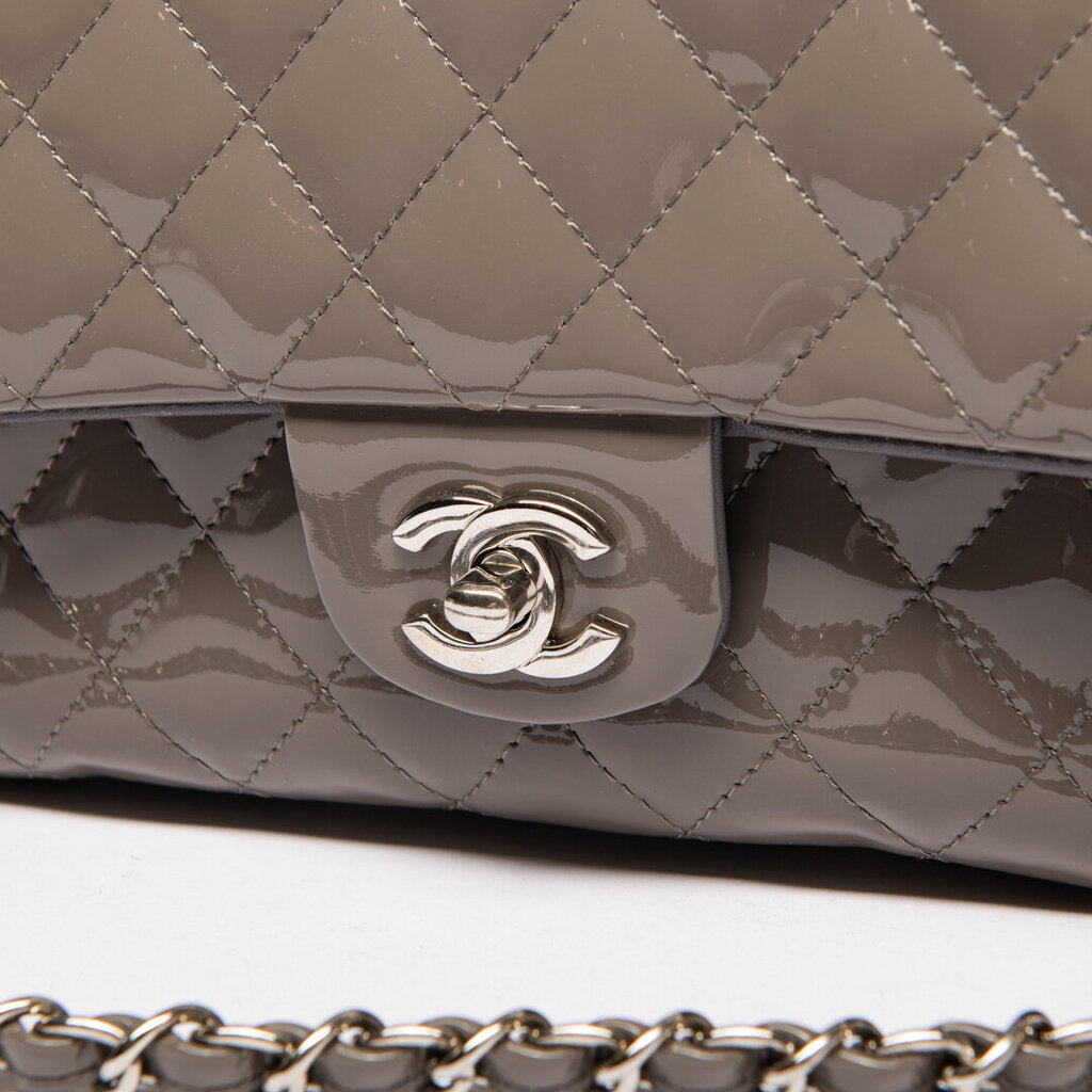 Chanel Medium Grey Patent Classic Flap