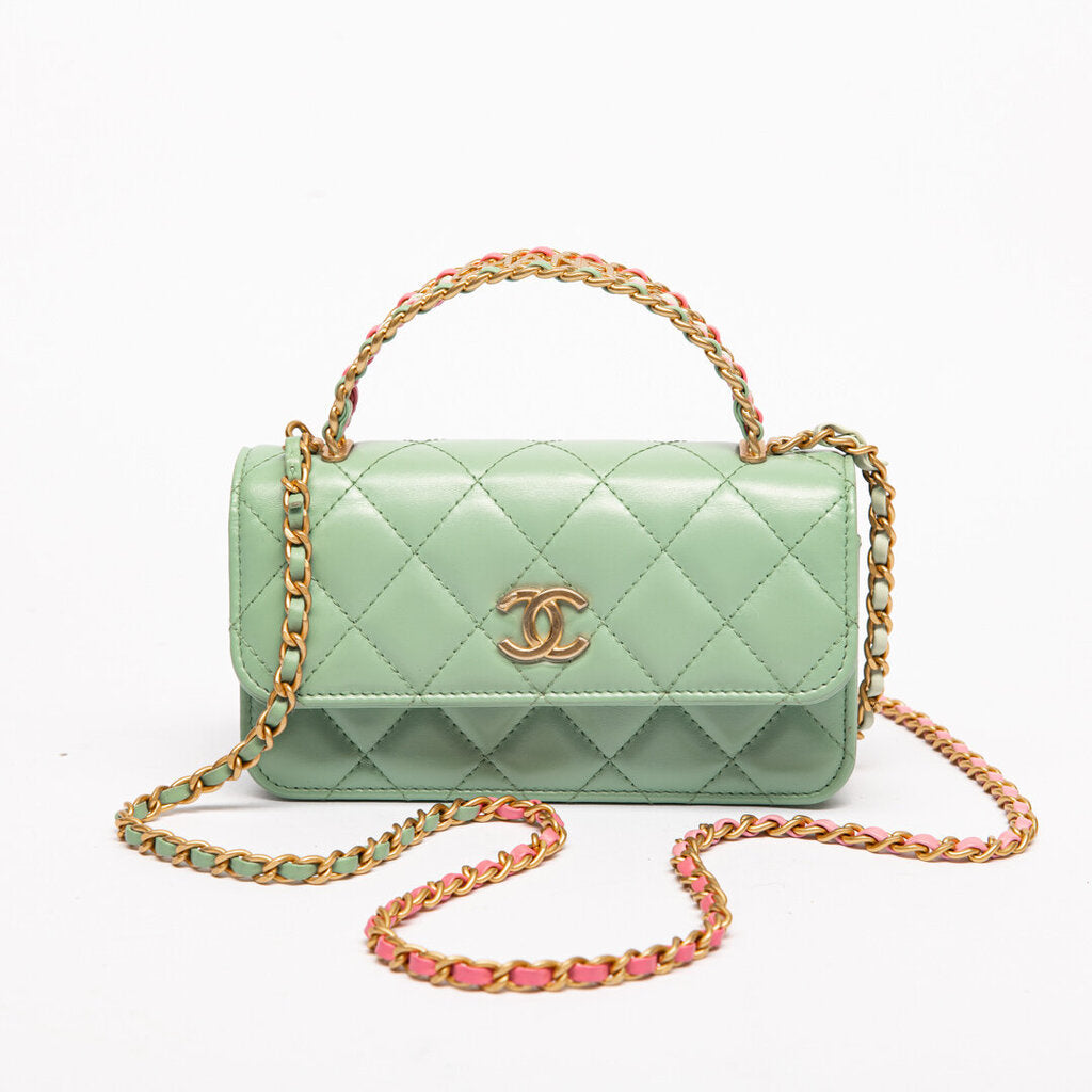 Chanel Mint Flap With Rainbow Top Handle