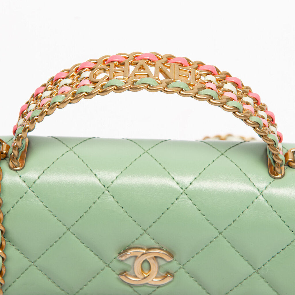 Chanel Mint Flap With Rainbow Top Handle