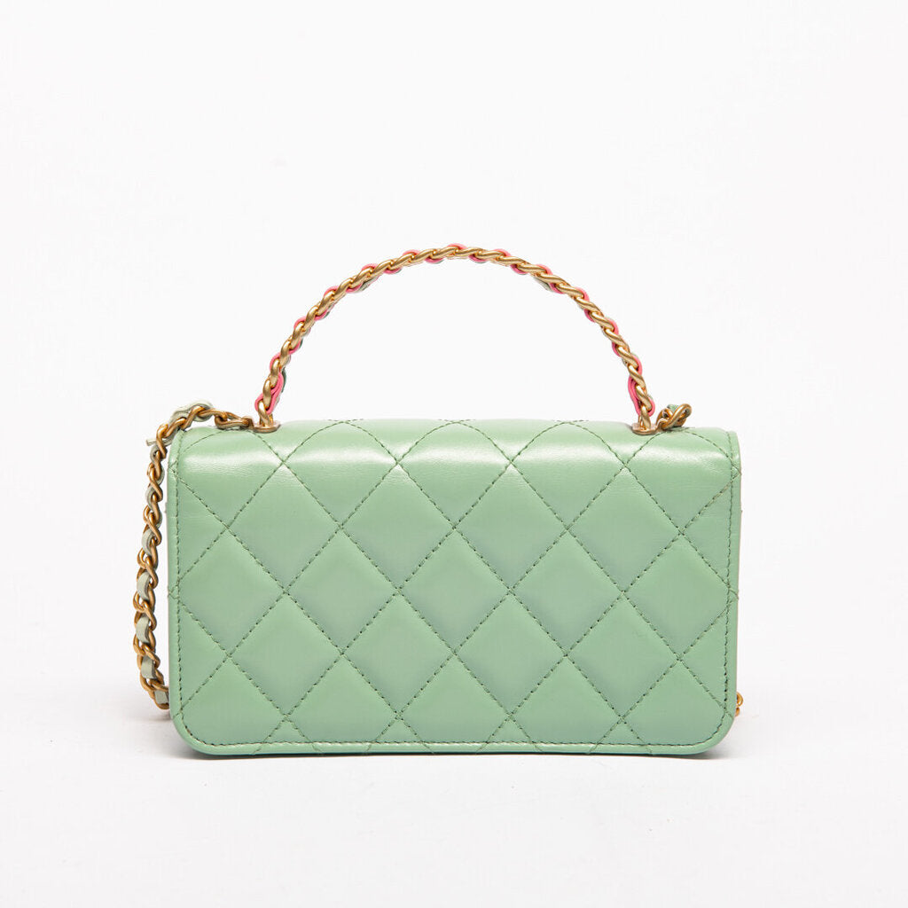 Chanel Mint Flap With Rainbow Top Handle