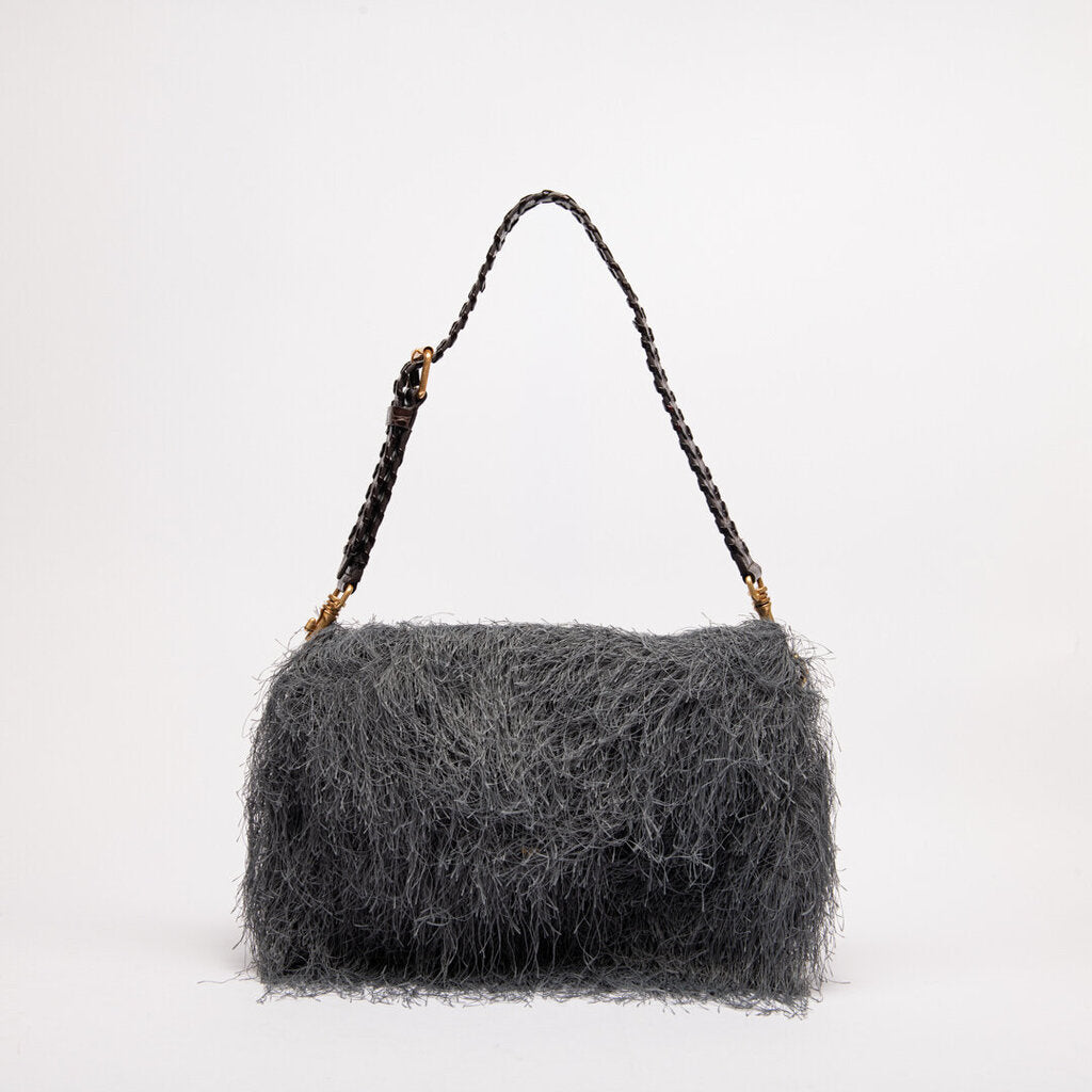 Dries Van Noten Grey Fringe Shoulder Bag