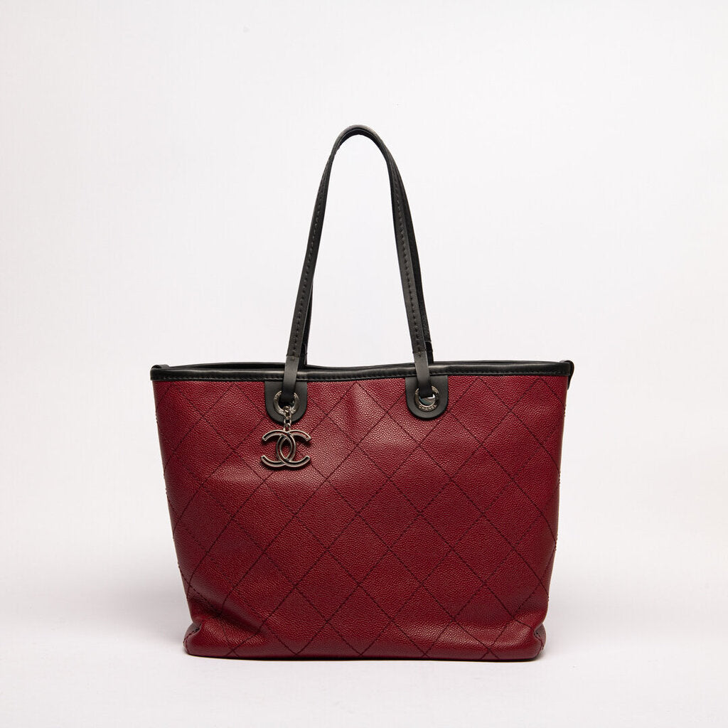 Chanel Red & Black Quilted Tote