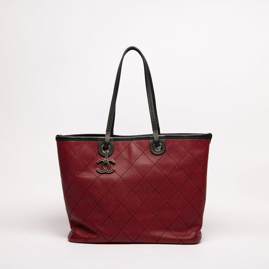 Chanel Red & Black Quilted Tote