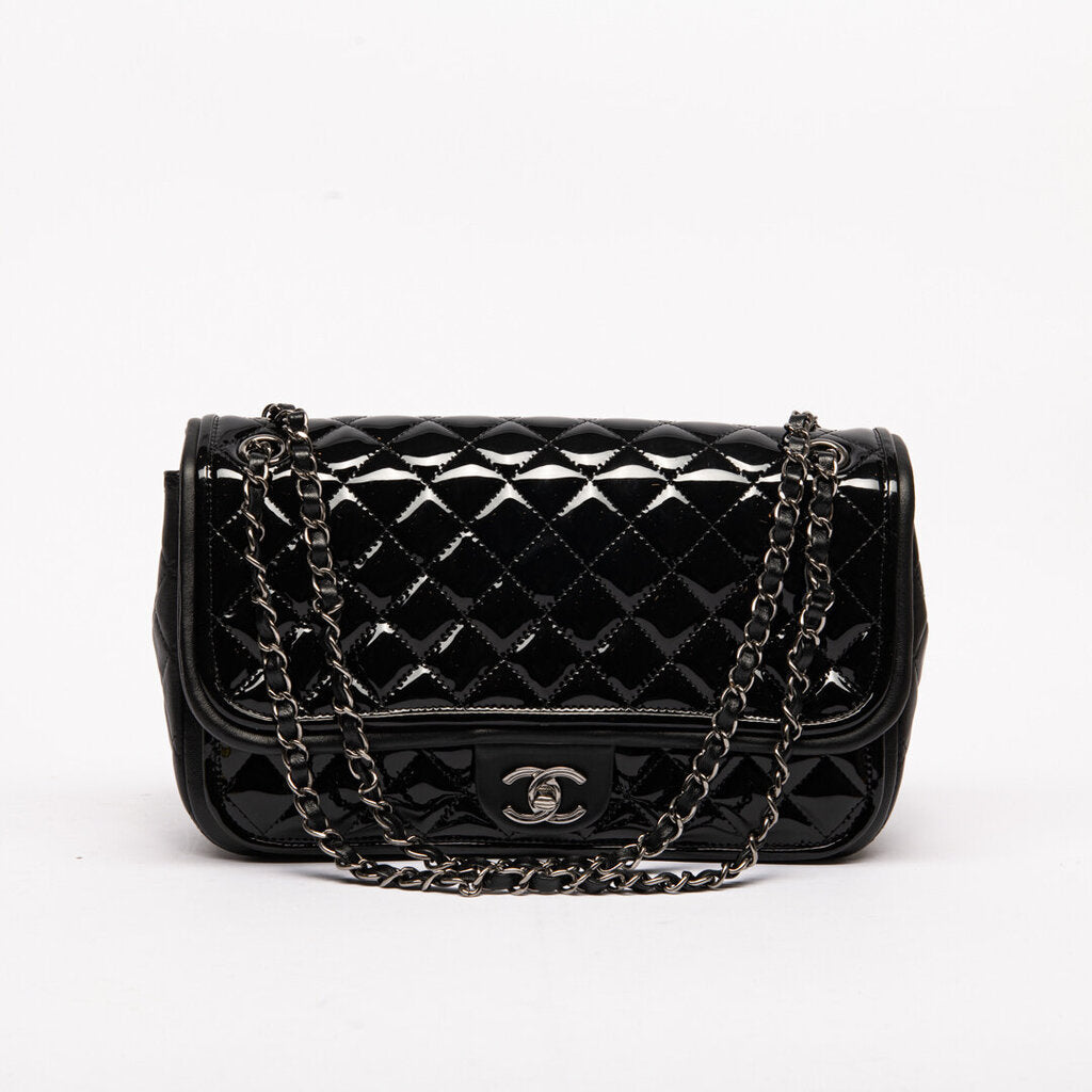 Chanel Quilted Black Patent Jumbo Flap