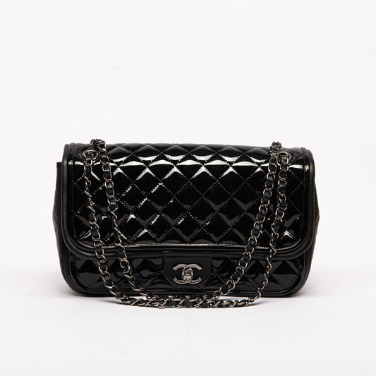 Chanel Quilted Black Patent Jumbo Flap