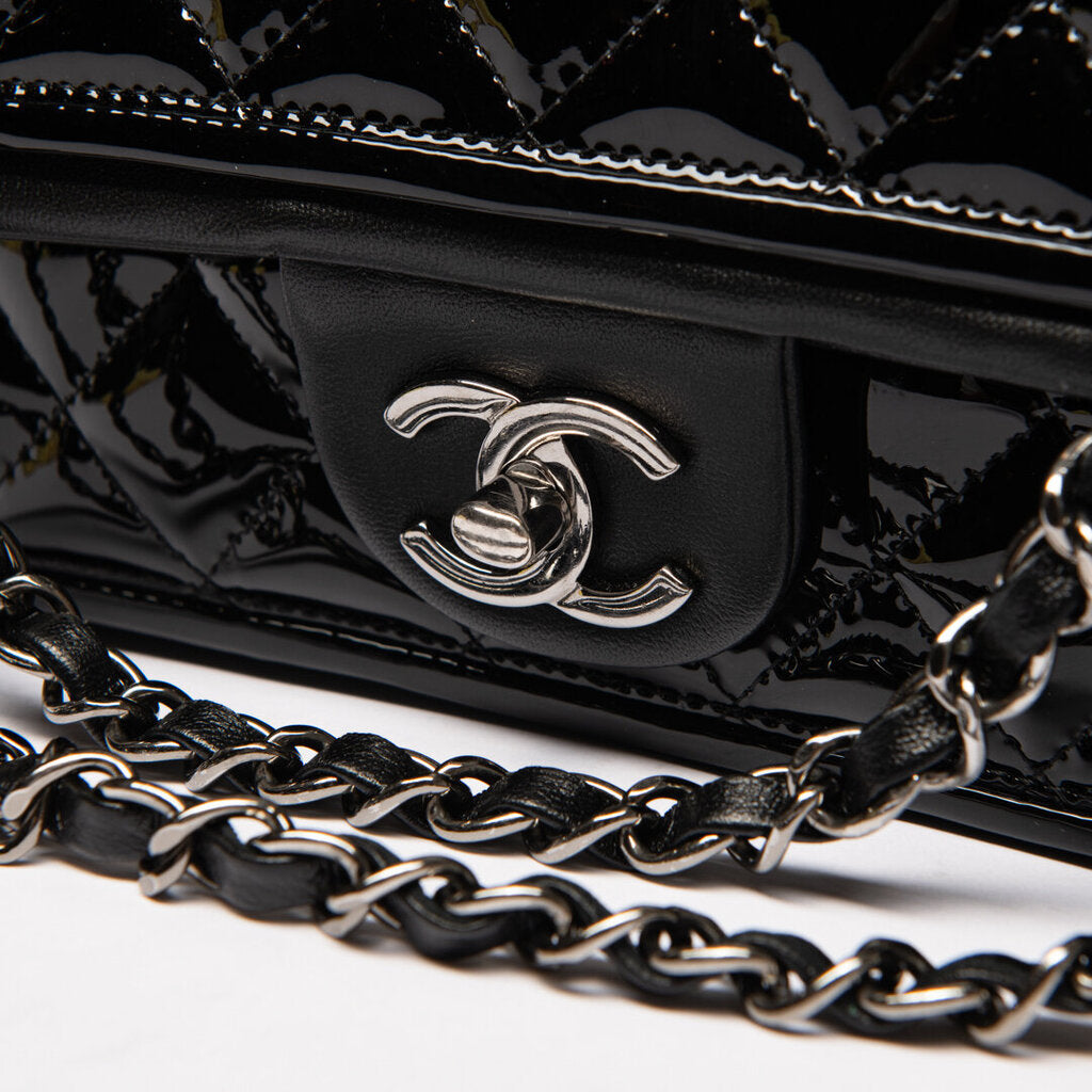 Chanel Quilted Black Patent Jumbo Flap