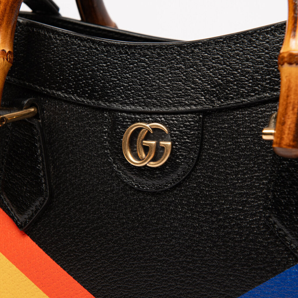 Gucci Black & Striped Leather Bamboo Diana Bag