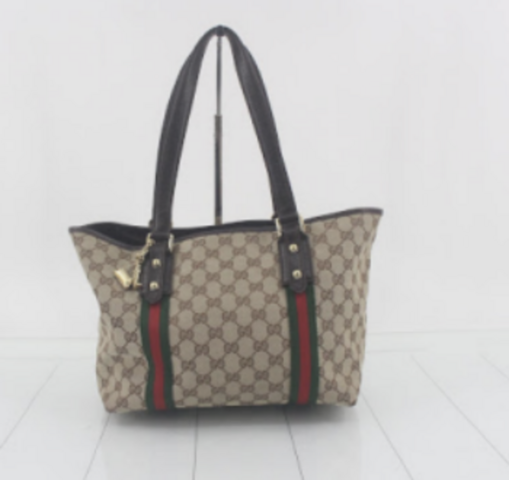 Brown Monogram Striped Tote Bag