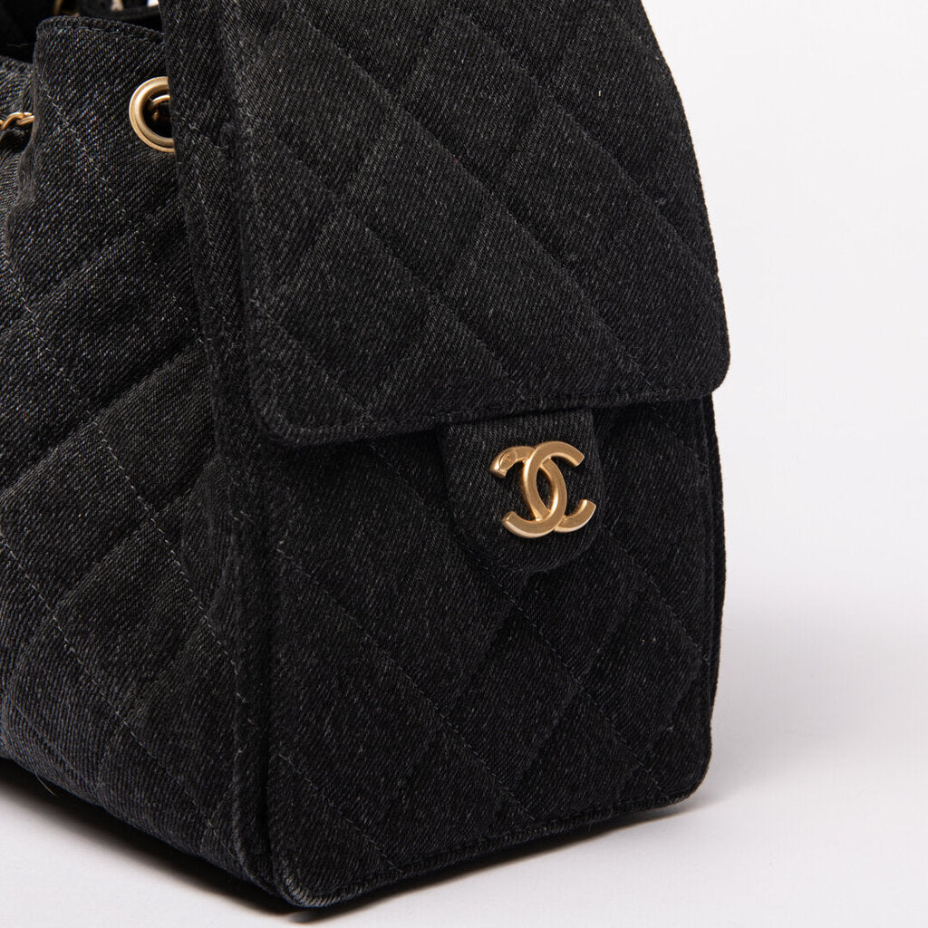 Chanel Black Denim Quilted Antique Gold Hardware 25