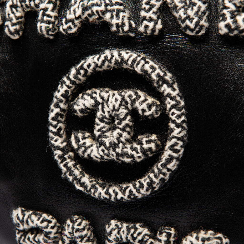 Chanel Black Calfskin Tweed Logo Deauville