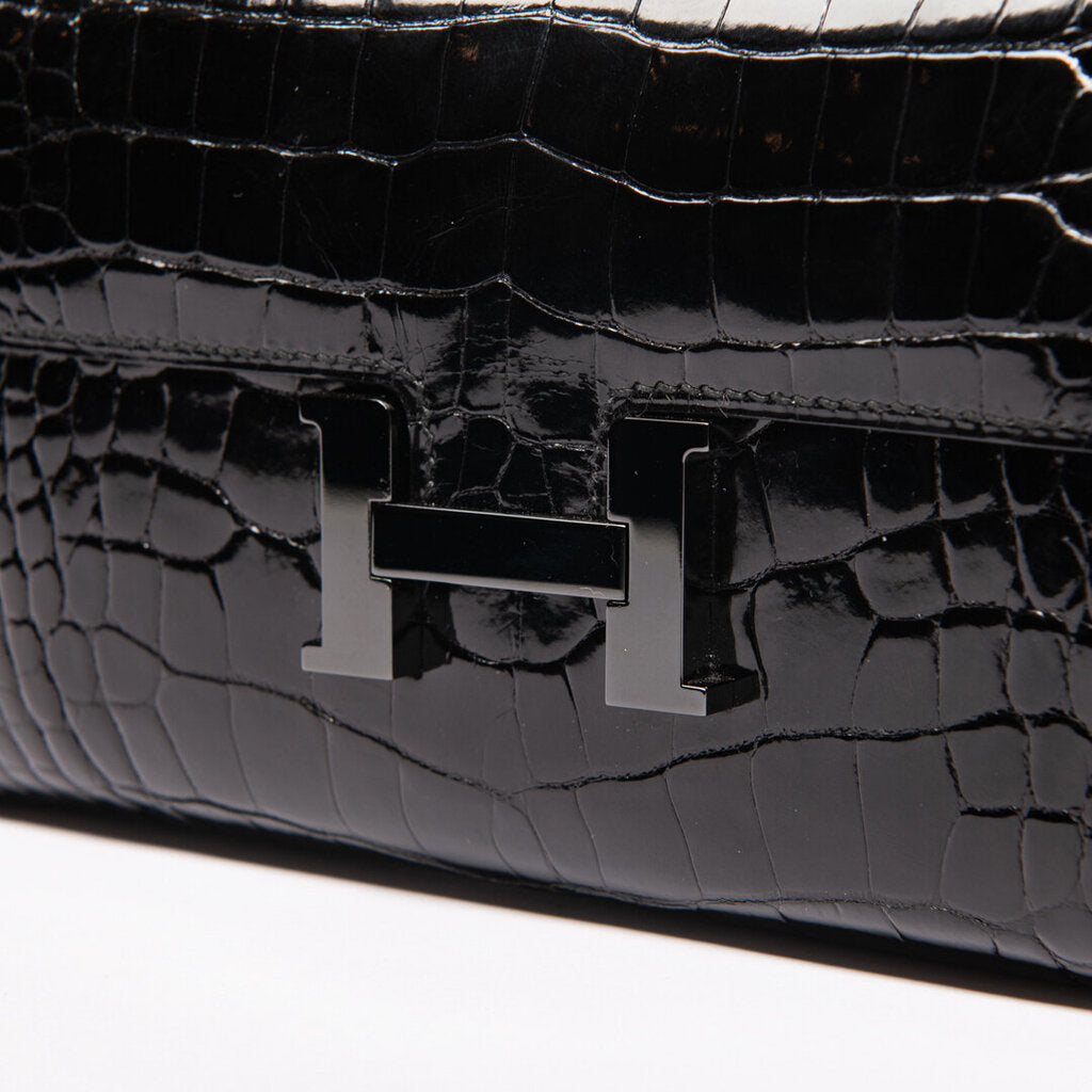 Hermes Black Shiny Alligator Monochrome Long Constance Wallet