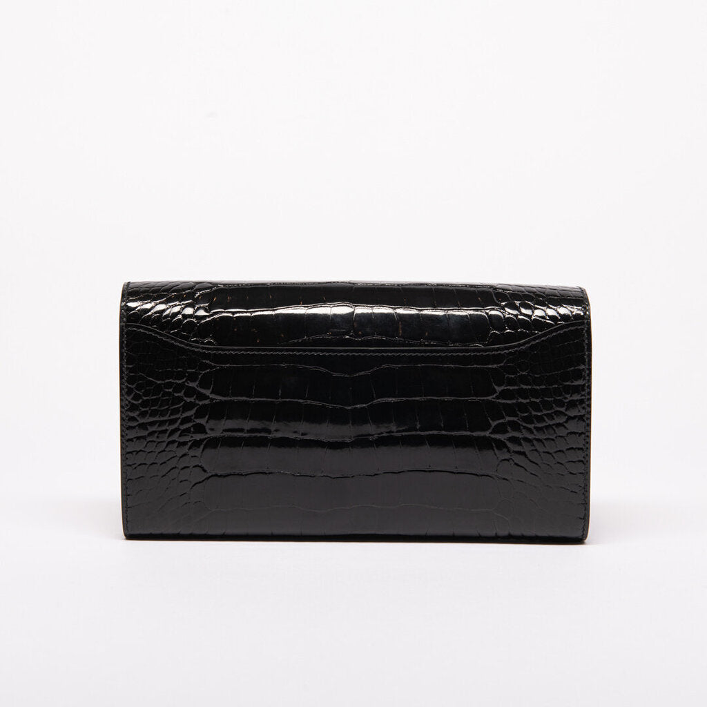 Hermes Black Shiny Alligator Monochrome Long Constance Wallet