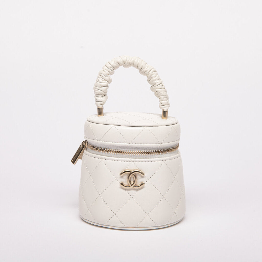 Chanel White Lambskin Gold Hardware Vanity Case