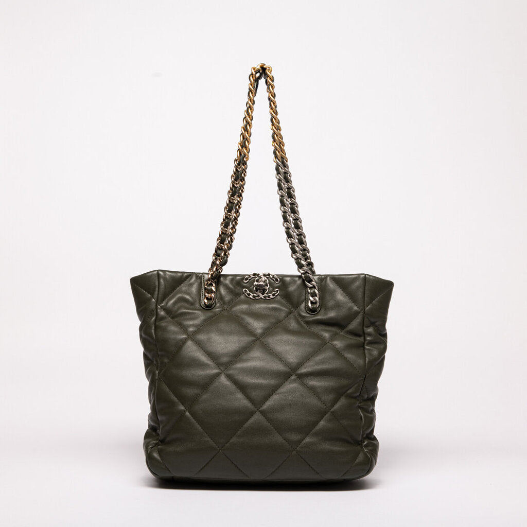 Chanel Olive Green 19 Silver Hardware Tote