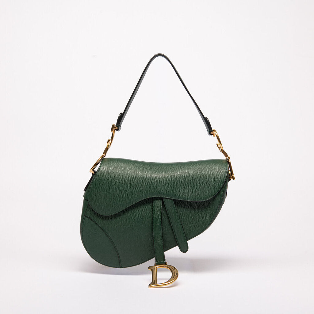 Christian Dior Dark Green Medium Pebbled Leather Saddle