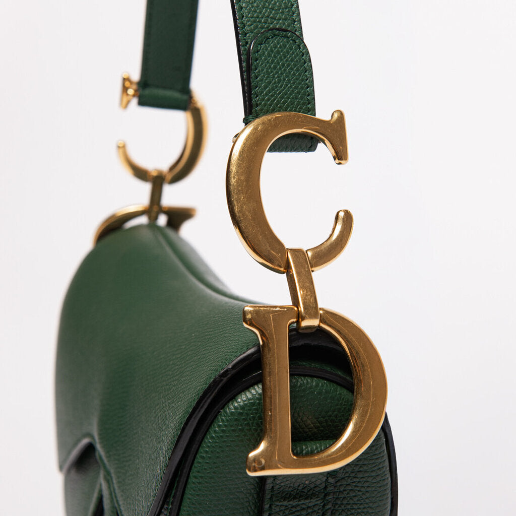 Christian Dior Dark Green Medium Pebbled Leather Saddle