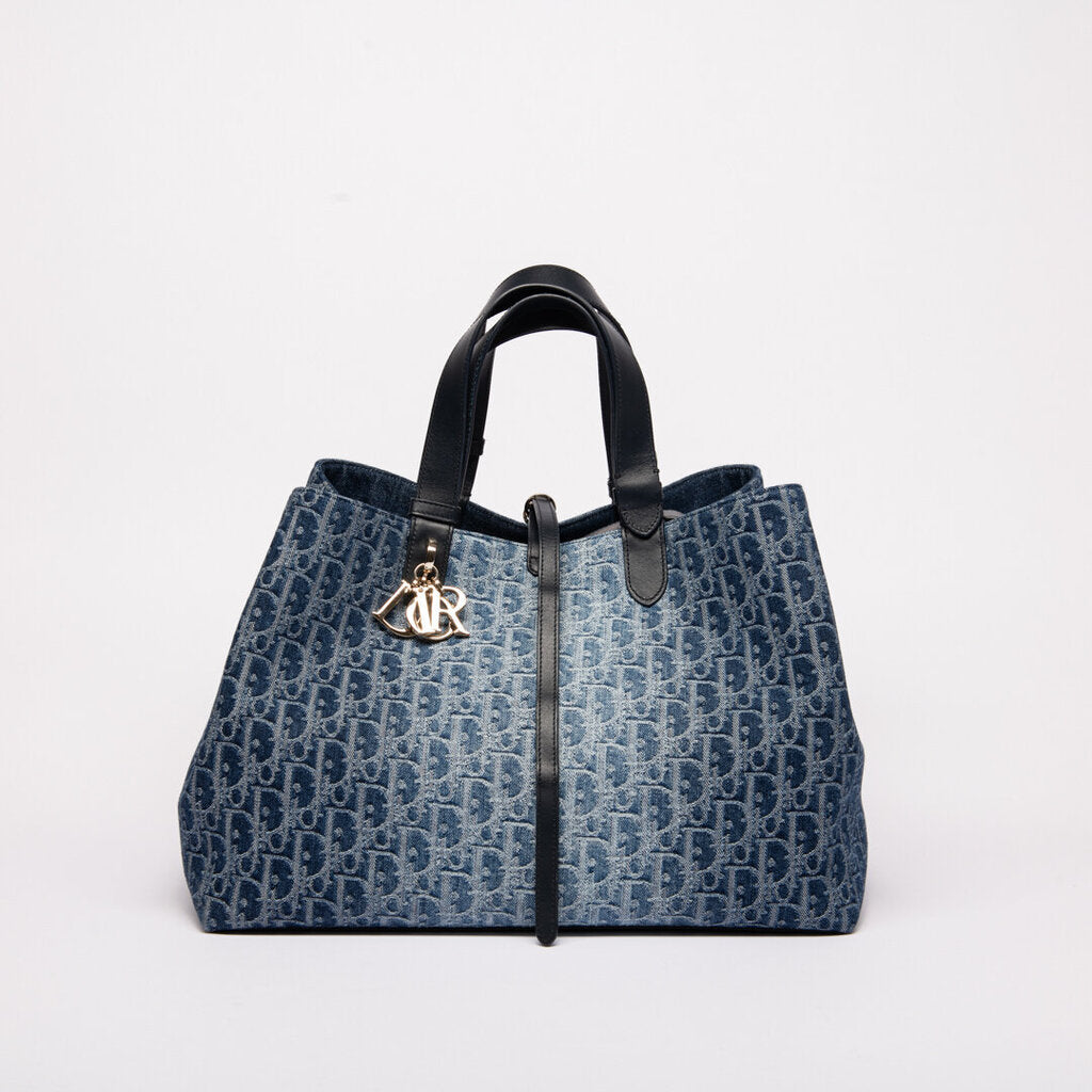Dior Blue Denim Jacquard Oblique Large Toujours Tote