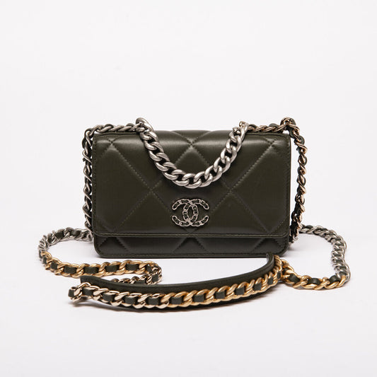 Chanel Chipped Olive Green Silver Hardware 19 WOC
