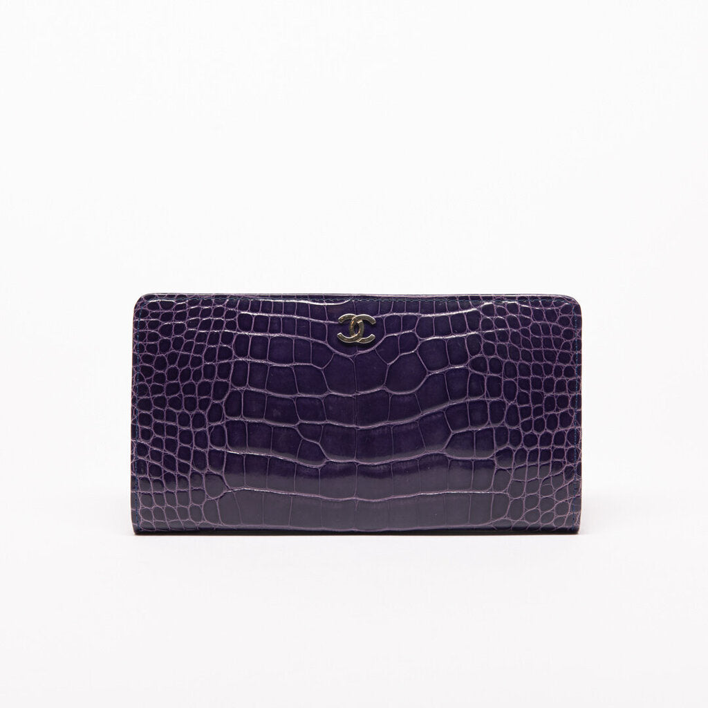 Chanel Purple Croc Flap Wallet