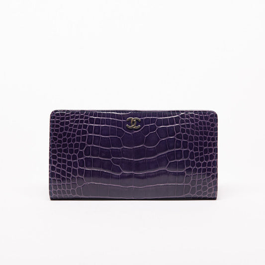 Chanel Purple Croc Flap Wallet