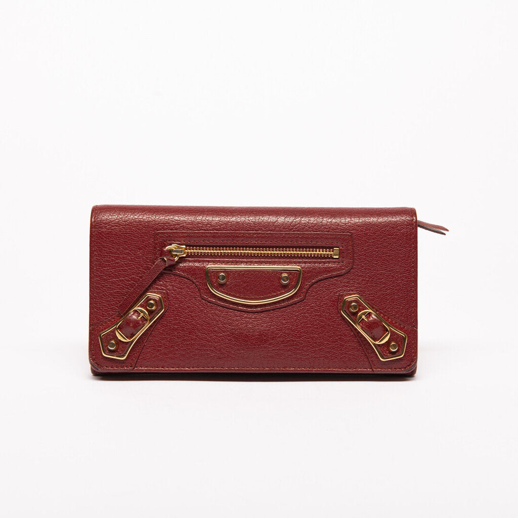 Balenciaga Burgundy Leather Le City Wallet