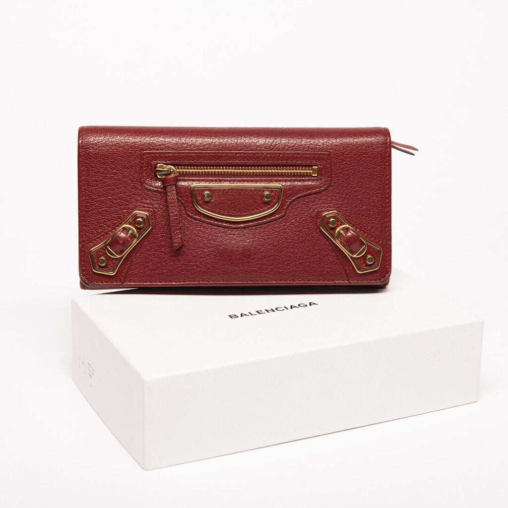 Balenciaga Burgundy Leather Le City Wallet