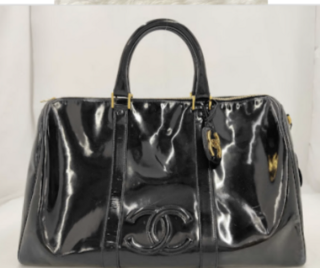 Black Patent Boston Bag