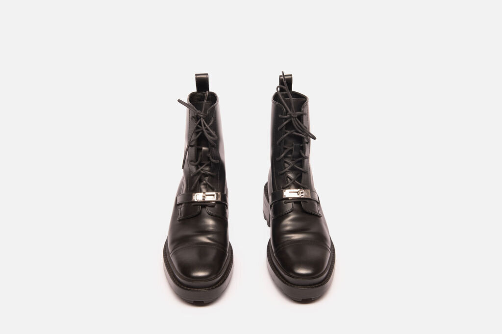 Hermes Black Leather Combat Boots