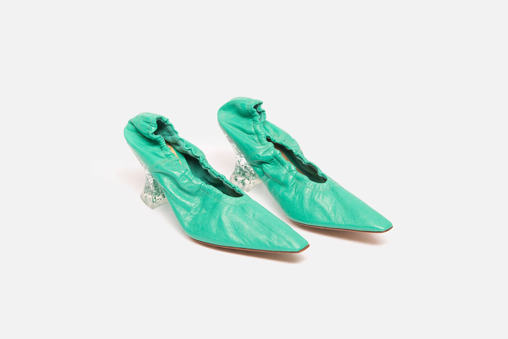 Bottega Veneta Teal Leather Sparkle Heels
