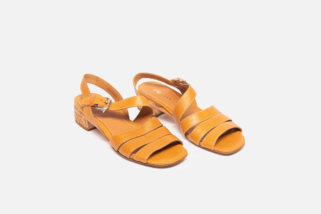 Prada Tan Leather Block Heel Woven Sandal