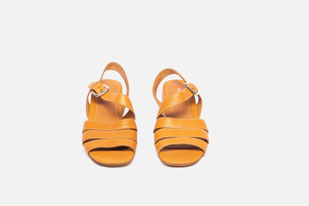 Prada Tan Leather Block Heel Woven Sandal