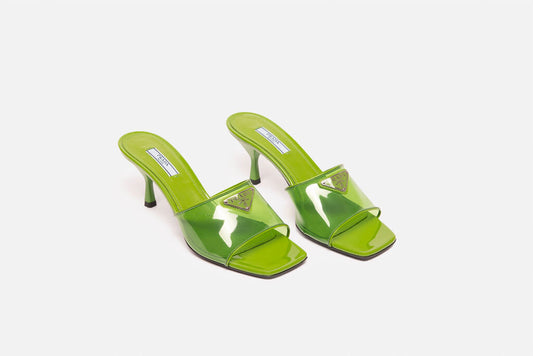 Prada Green PVC & Patent Leather Mule Heels