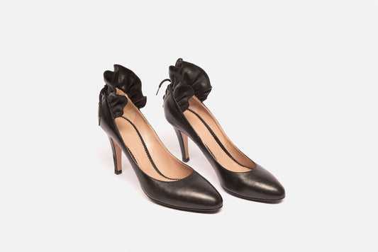 Chloe Black Leather Ruffle Heels