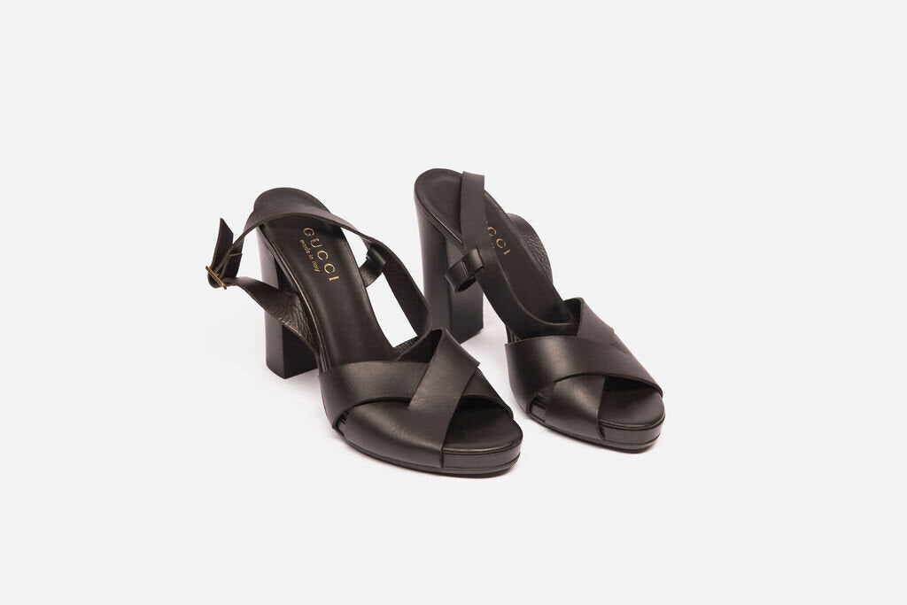 Gucci Black Leather Sandal Heels