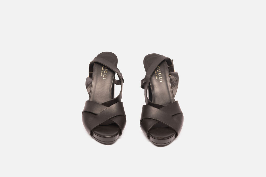 Gucci Black Leather Sandal Heels