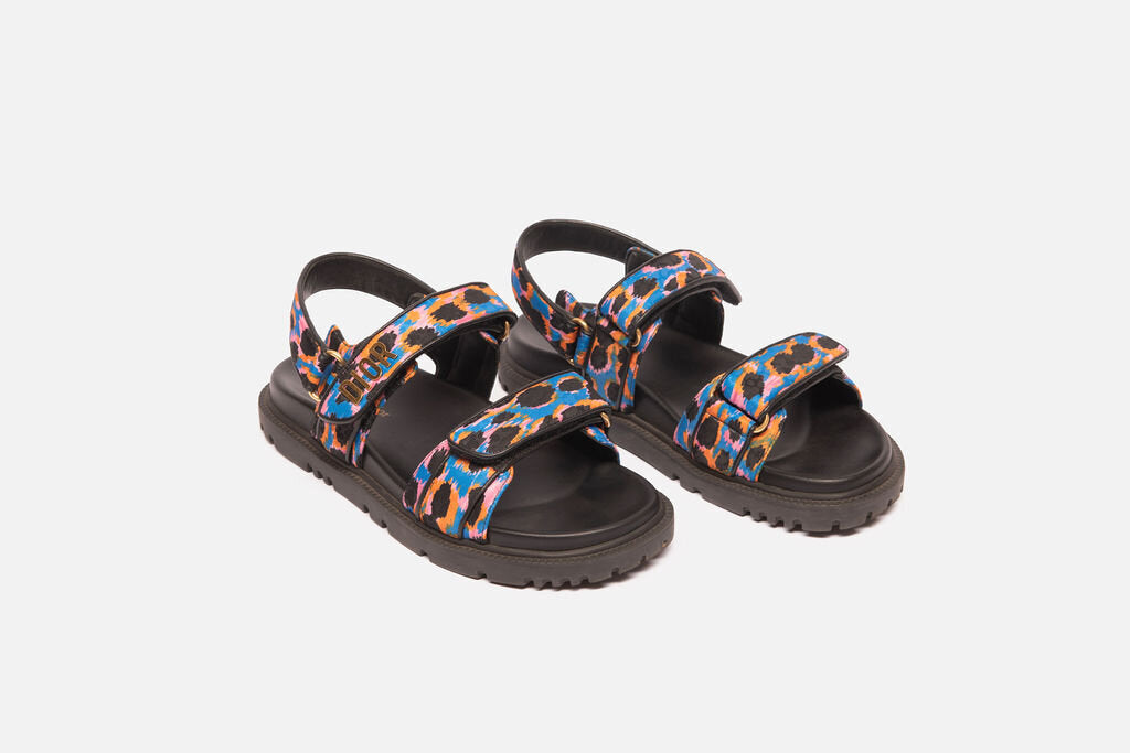Christian Dior Black, Orange, & Blue Printed Slingback Dad Sandals