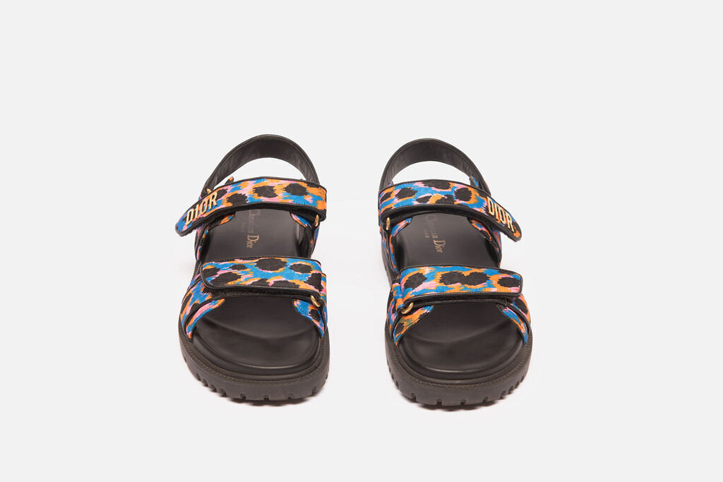 Christian Dior Black, Orange, & Blue Printed Slingback Dad Sandals