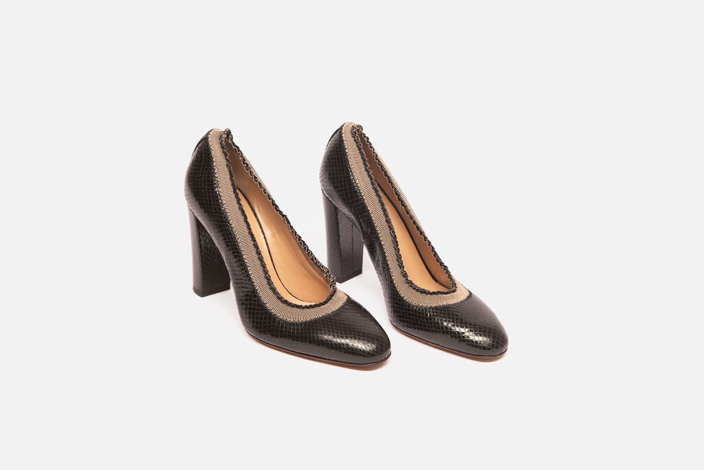 Ulla Johnson Black Leather Embossed Block Heels