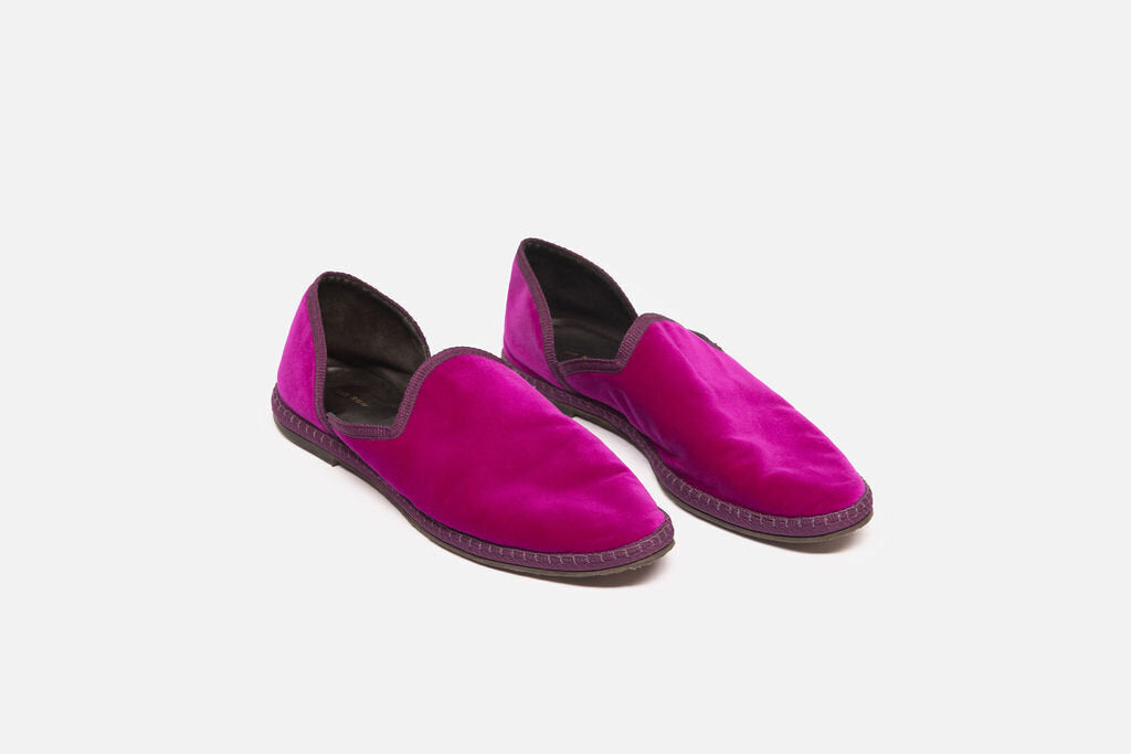 The Row Fuchsia Velvet Flat Slip Ons