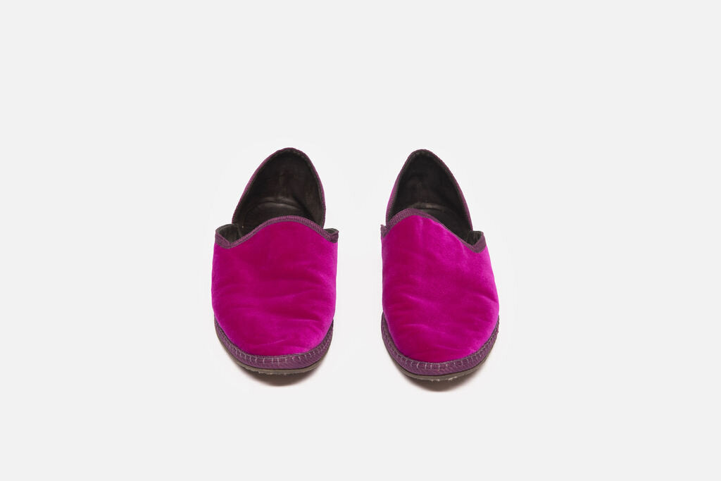 The Row Fuchsia Velvet Flat Slip Ons