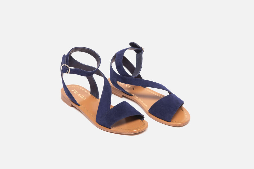 Prada Blue Suede Strappy Sandals