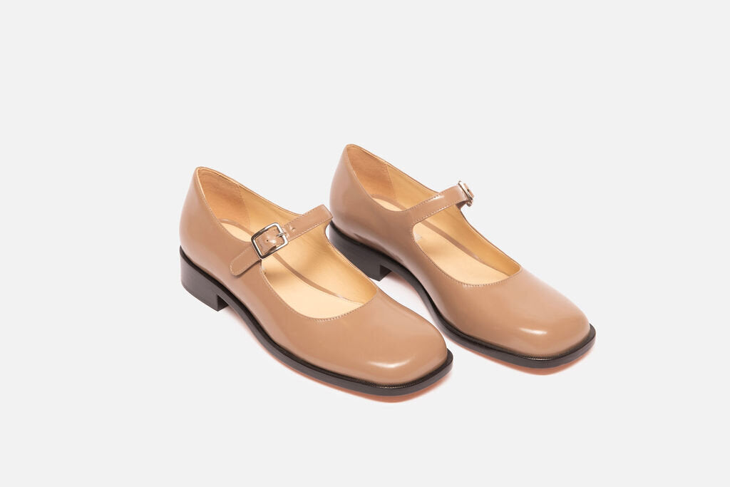 Sandy Liang Tan Leather Square Toe Mary Janes