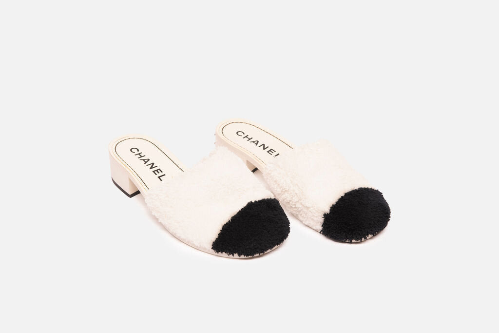 Chanel Black & White Terry Mules