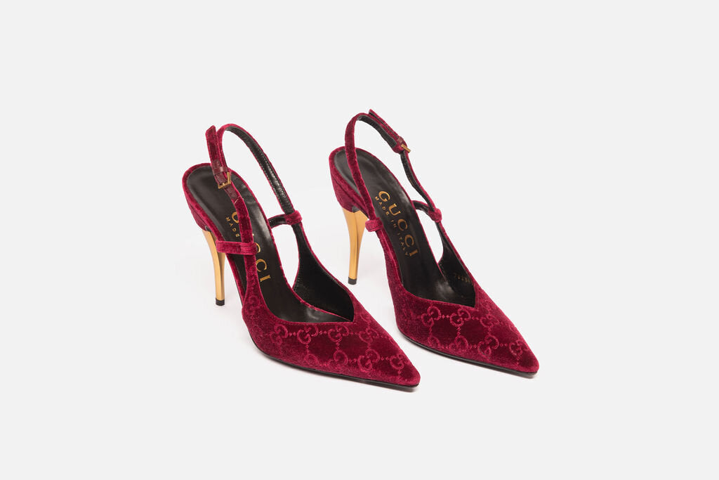 Gucci Burgundy Velvet Slingback Pump