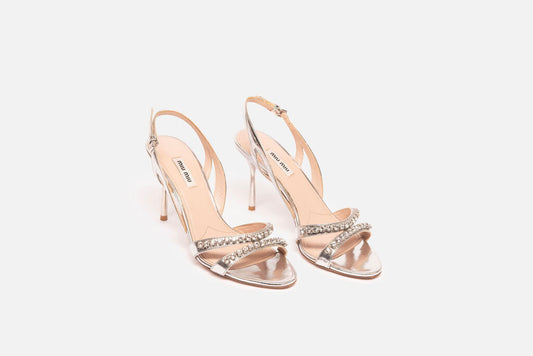 Miu Miu Silver Rhinestone Strappy Heels