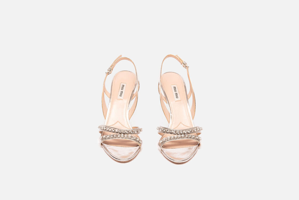 Miu Miu Silver Rhinestone Strappy Heels