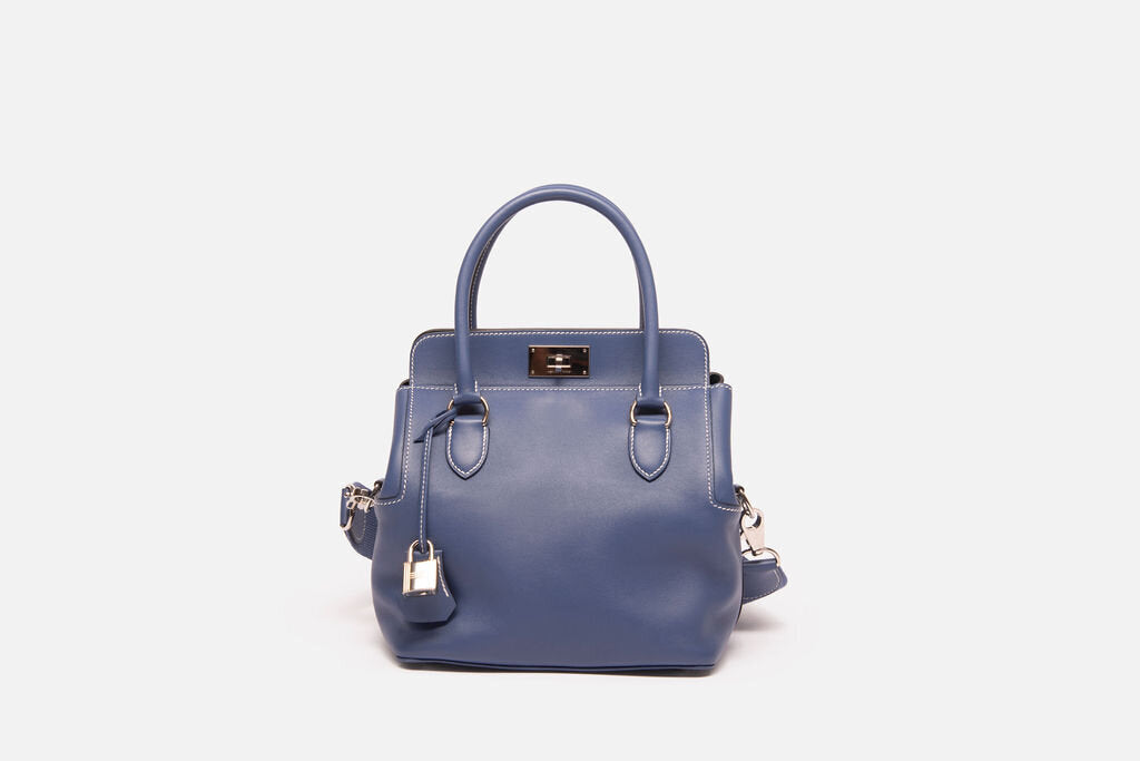 Hermes Blue Leather Palladium Hardware Toolbox 20